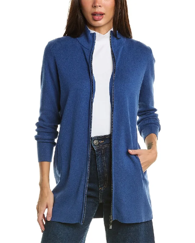 Forte Cashmere Rib Zip Mock Cardigan