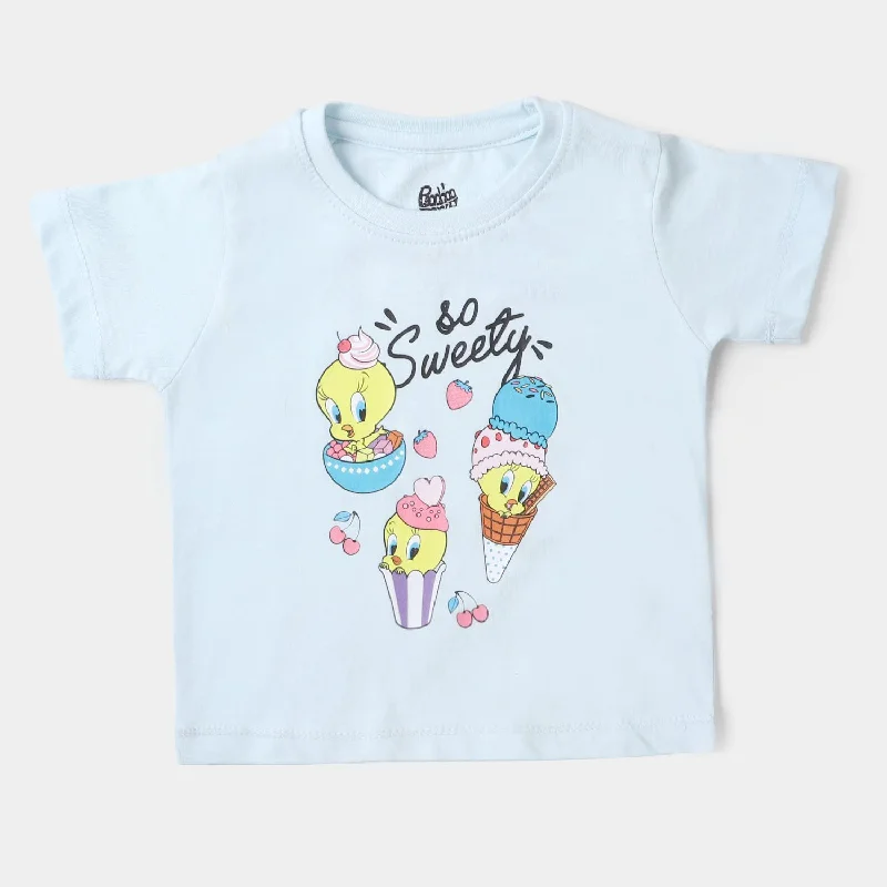 Infant Girls Cotton T-Shirt Character - Sky Blue