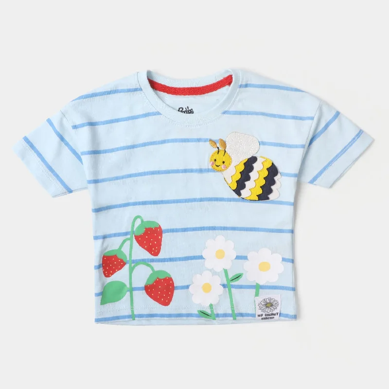 Infant Girls Cotton T-Shirt Bee - Sky Blue