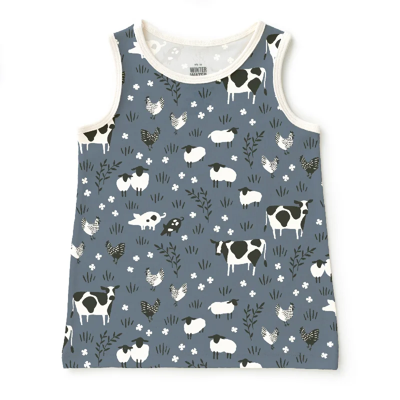 Baby Tank Top - Farm Animals Slate Blue