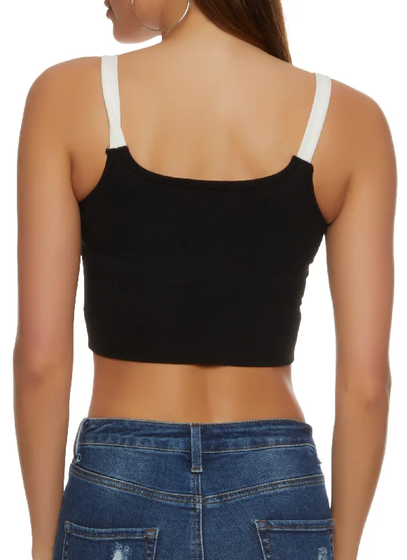 1900 Chenille Graphic Patch Crop Top