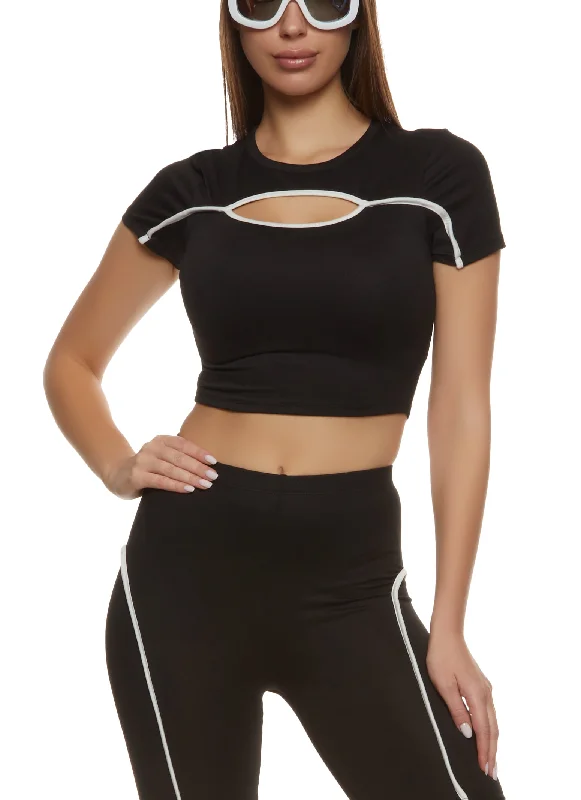 Contrast Piping Keyhole Crop Top