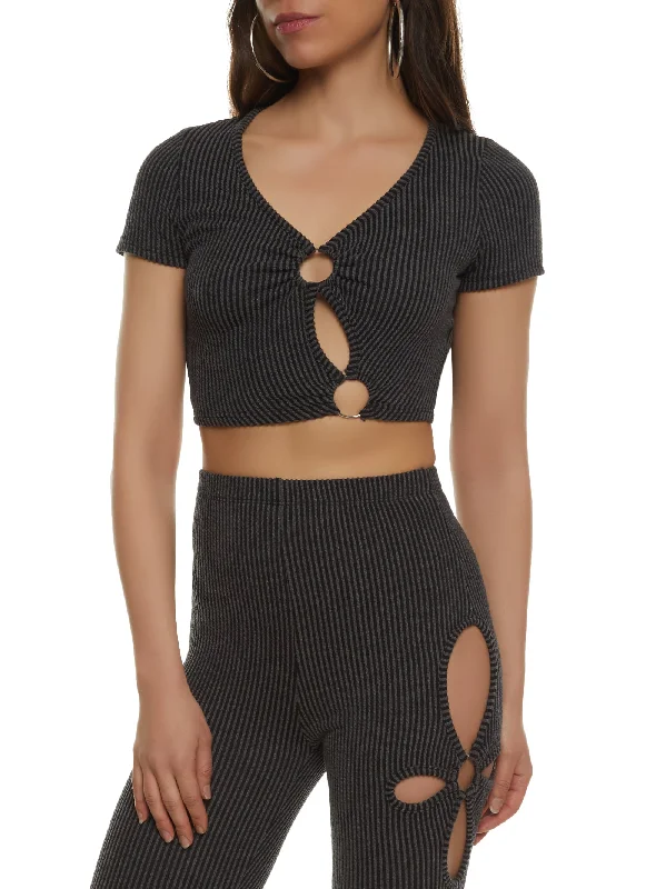 Ribbed O Ring Cut Out Crop Top