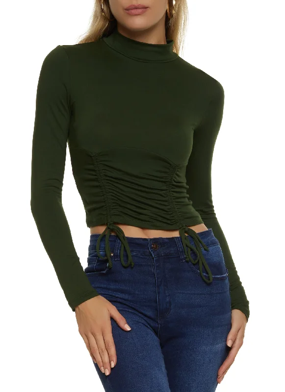 Mock Neck Ruched Long Sleeve Crop Top