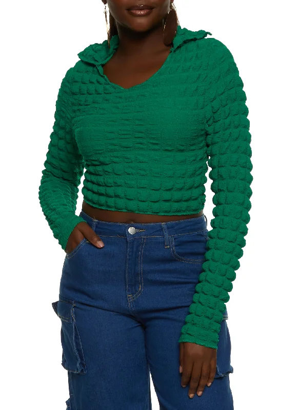 Bubble Knit Johnny Collar Crop Top