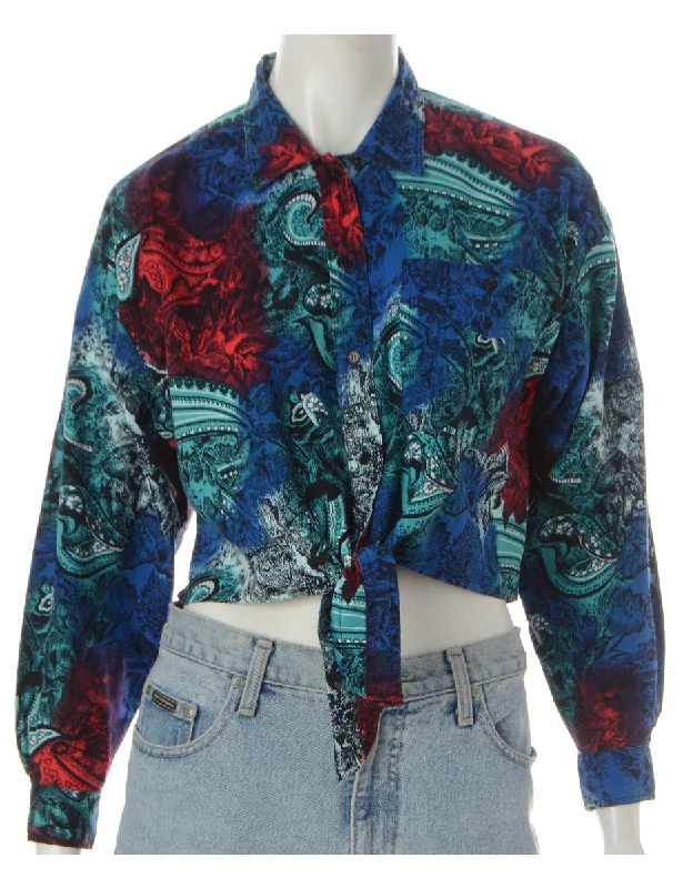 Label Jessie Cropped Patterned Shirt With Tie Front