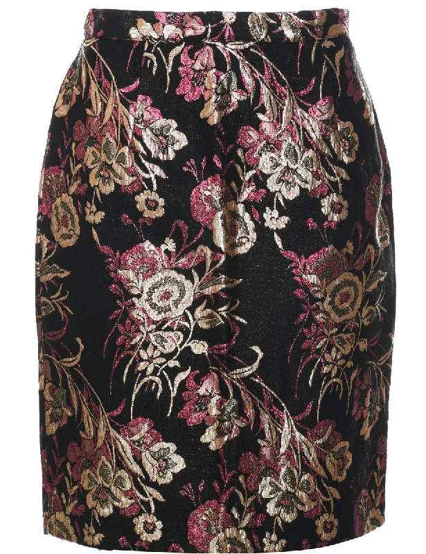 Floral Pattern Pencil Skirt - M